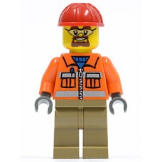 cty366 Construction Worker - Orange Zipper, Safety Stripes, Orange Arms, Dark Tan Legs, Red Construction Helmet, Safety Goggles 